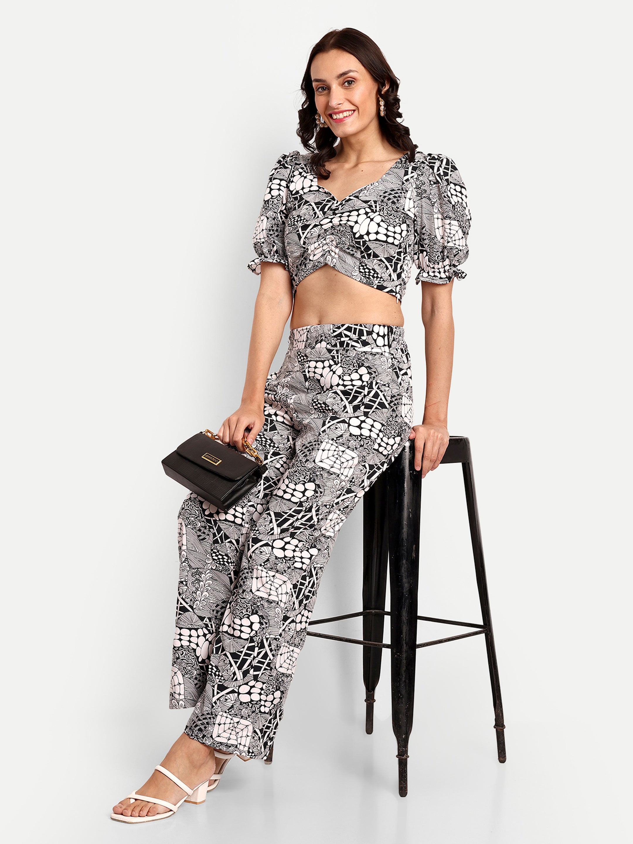 Spy Printed Crop Top and Pant Co-ord Set