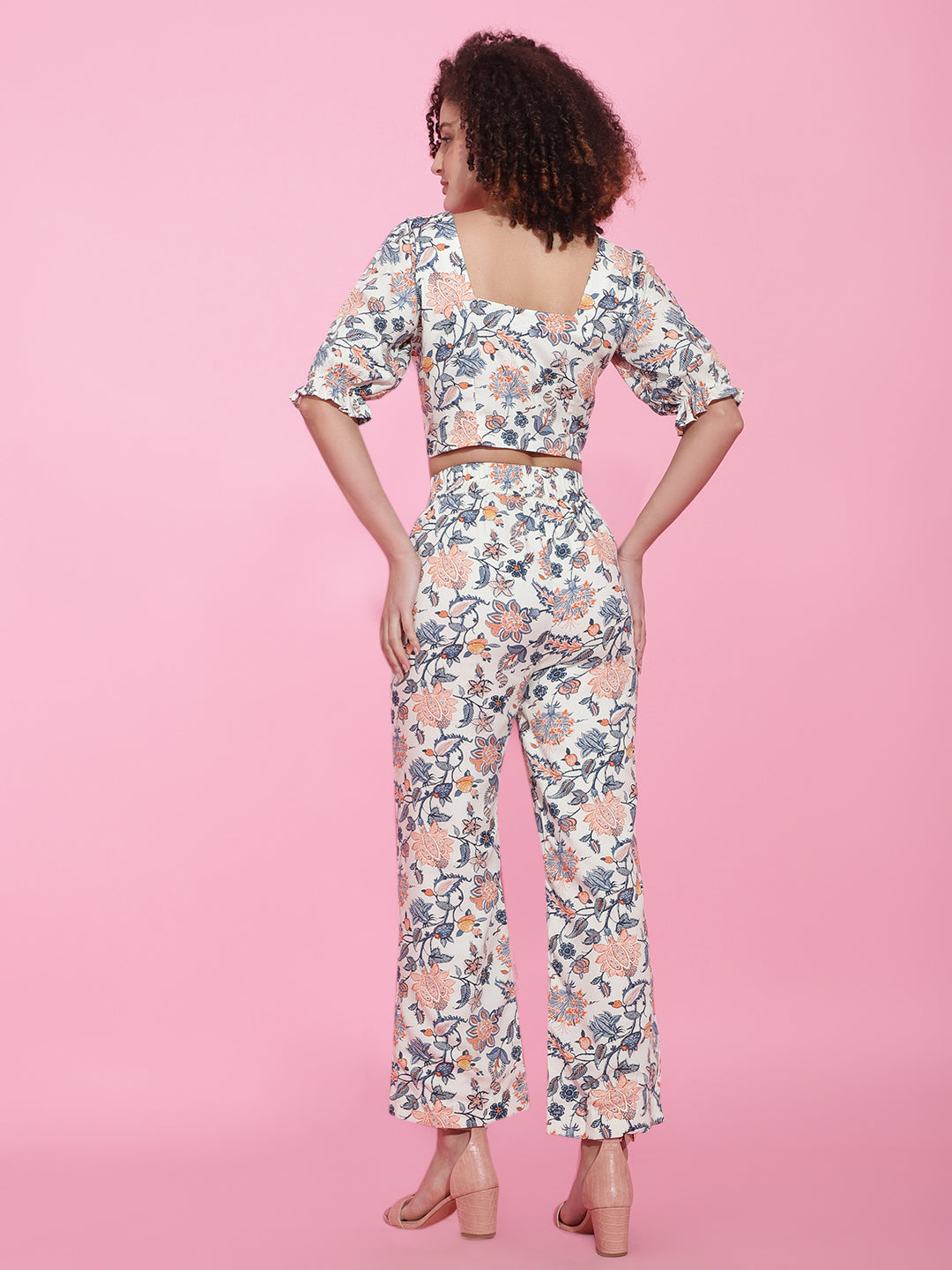 Tropical Printed Cotton Crop Top Pants Co-ord