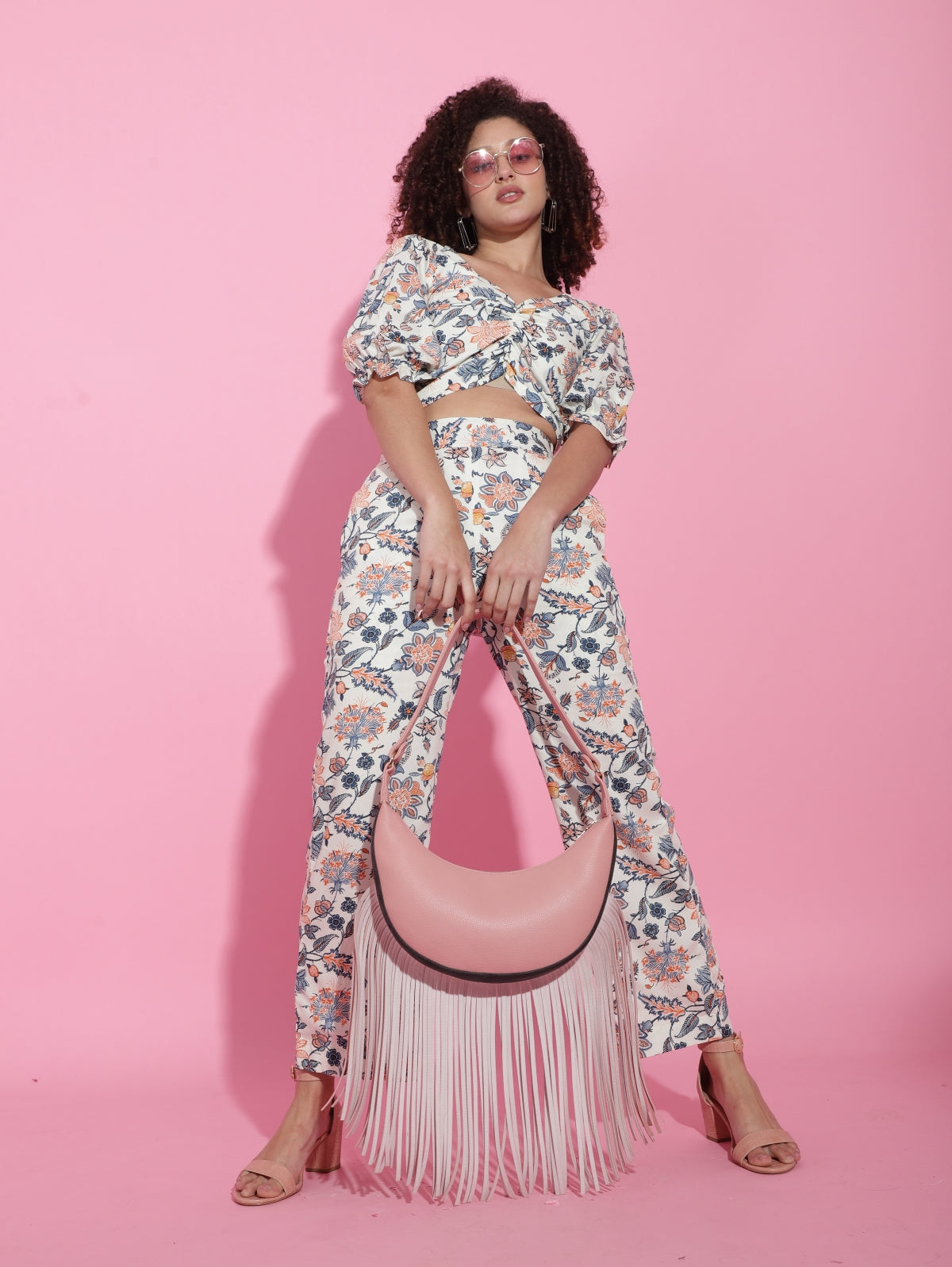 Tropical Printed Cotton Crop Top Pants Co-ord