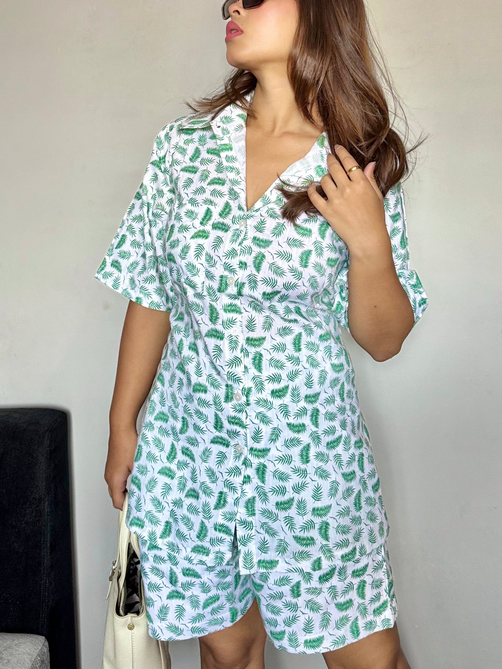 Cotton Tropical Print Shorts with Shirt Co-ord