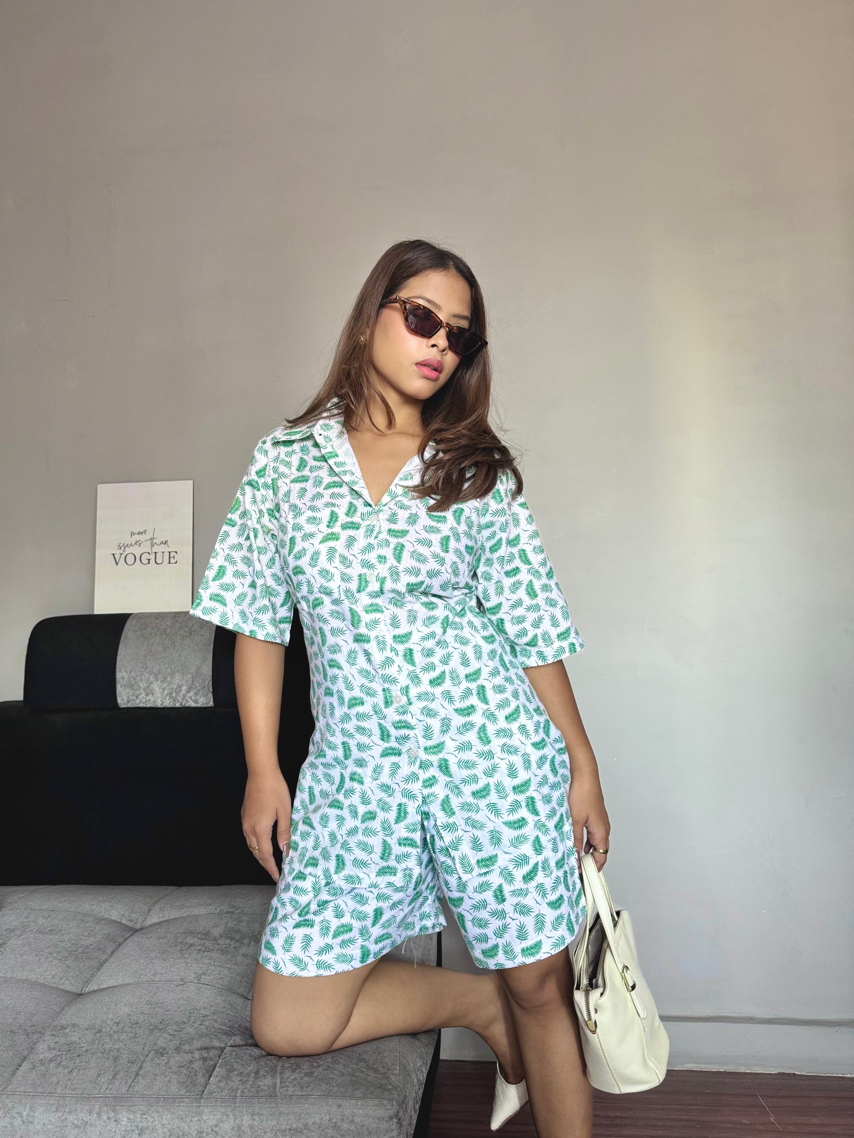 Cotton Tropical Print Shorts with Shirt Co-ord