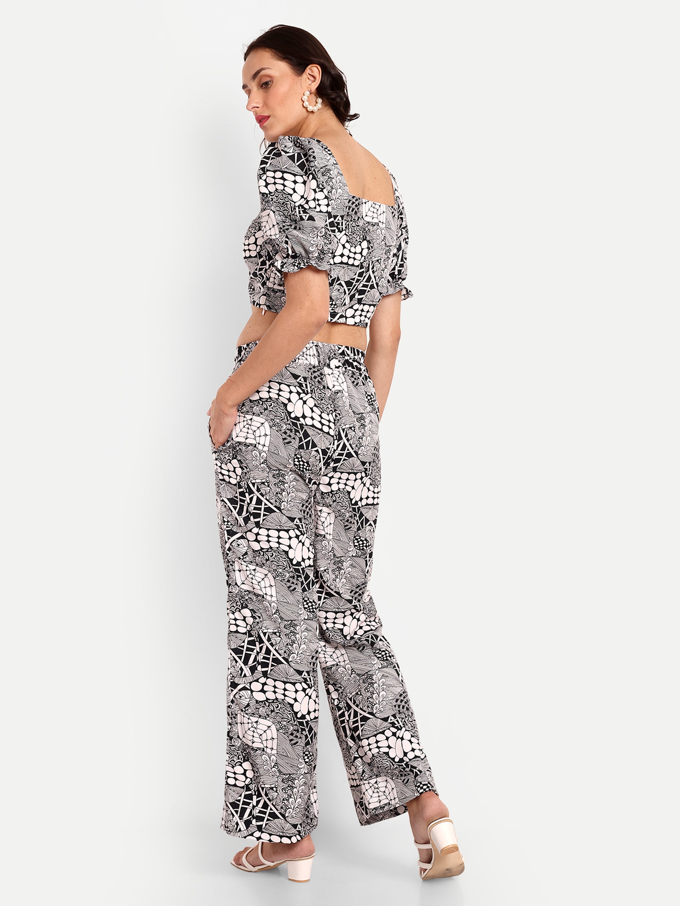 Spy Printed Crop Top and Pant Co-ord Set