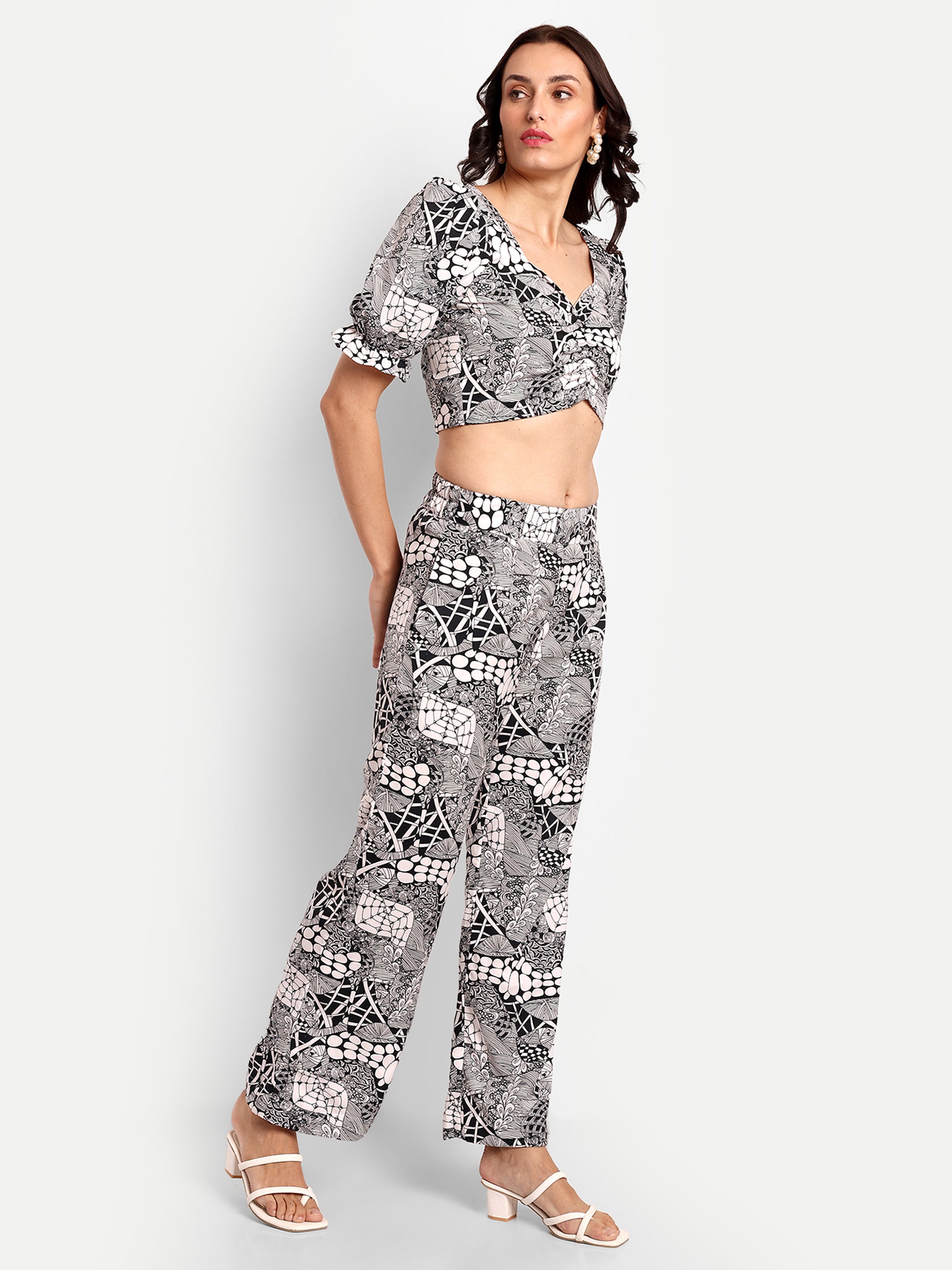 Spy Printed Crop Top and Pant Co-ord Set