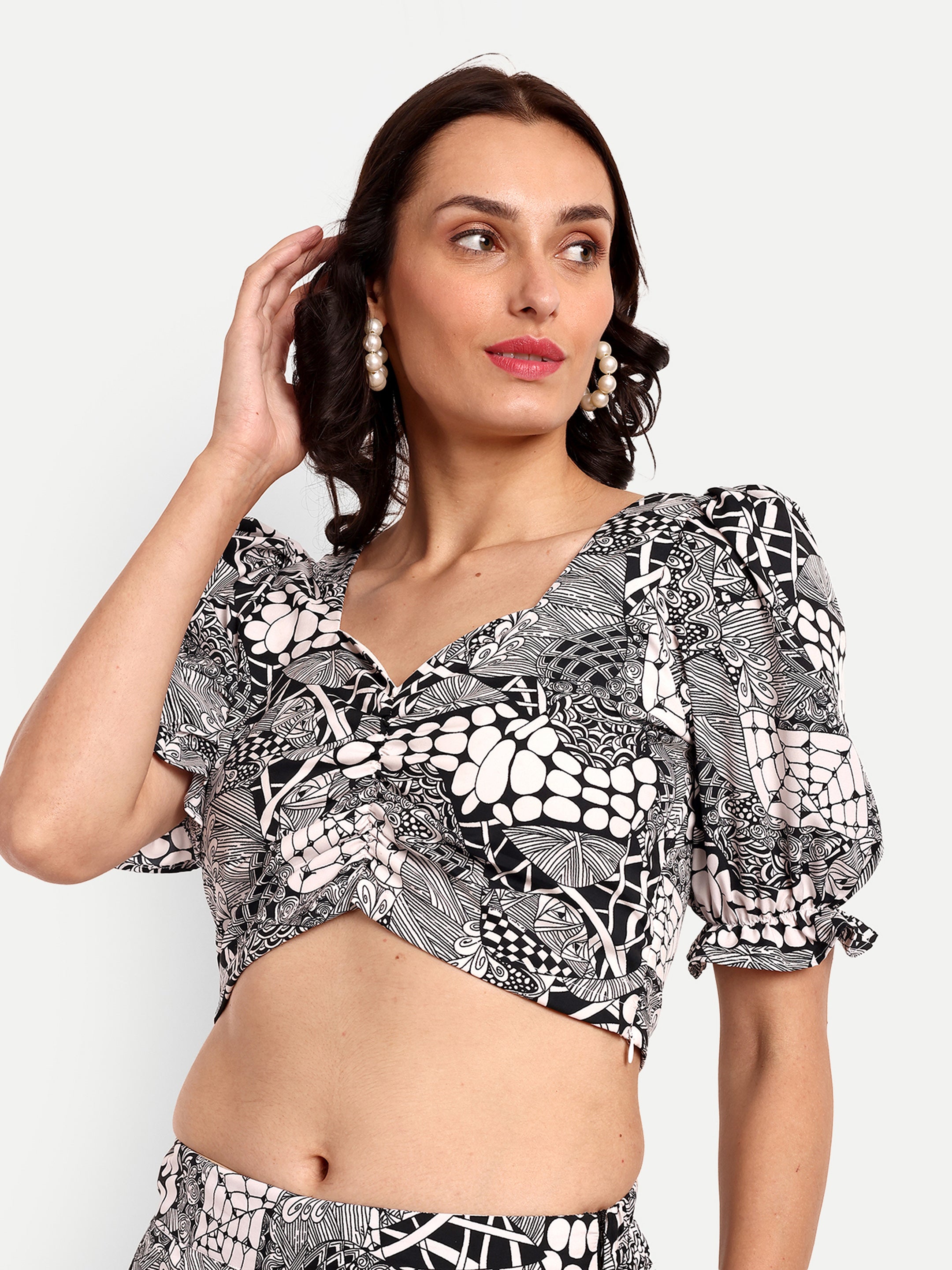 Spy Printed Crop Top and Pant Co-ord Set