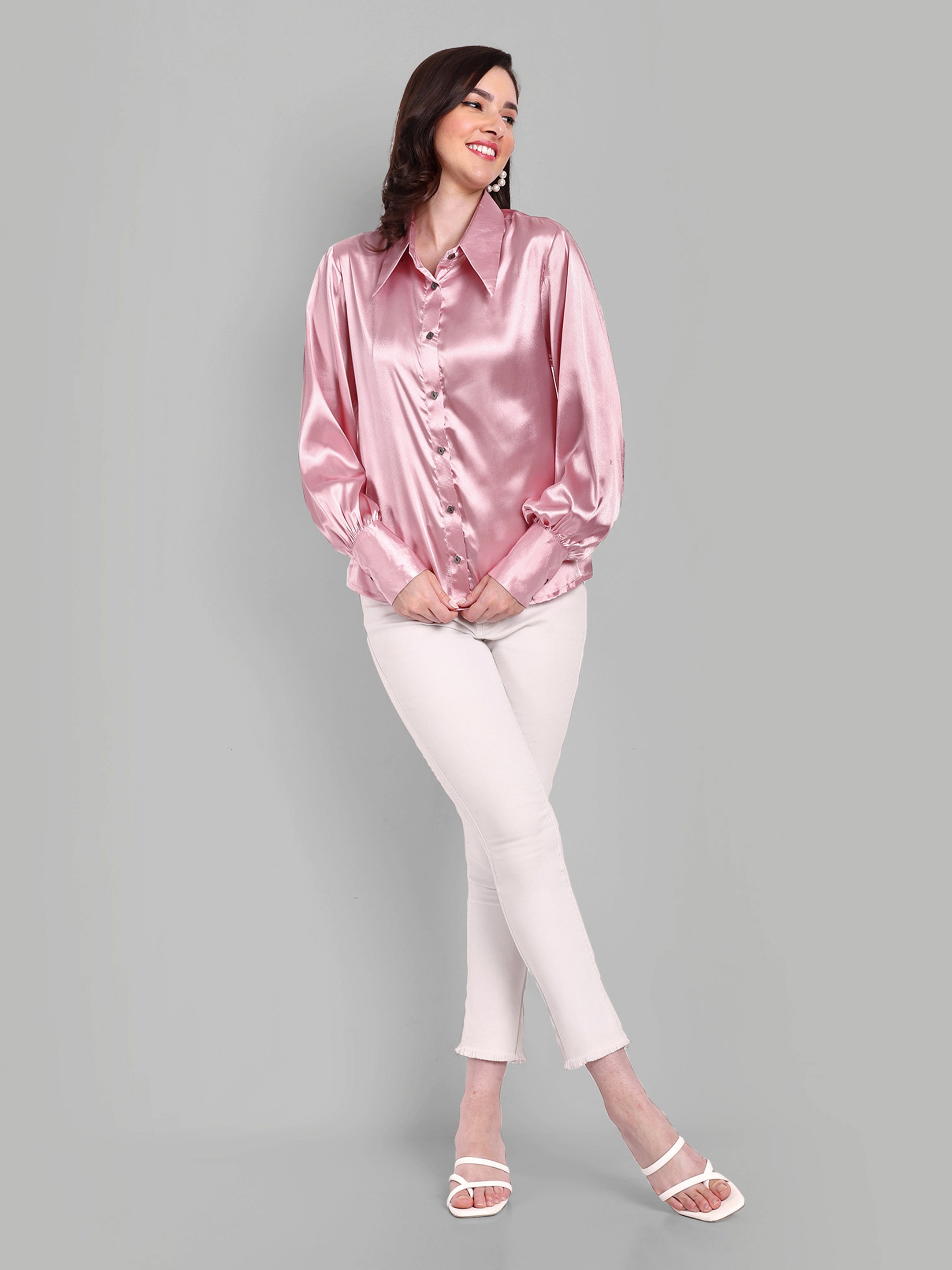 Onion Pink Full Sleeve Shirt with Long Collar and Cuff