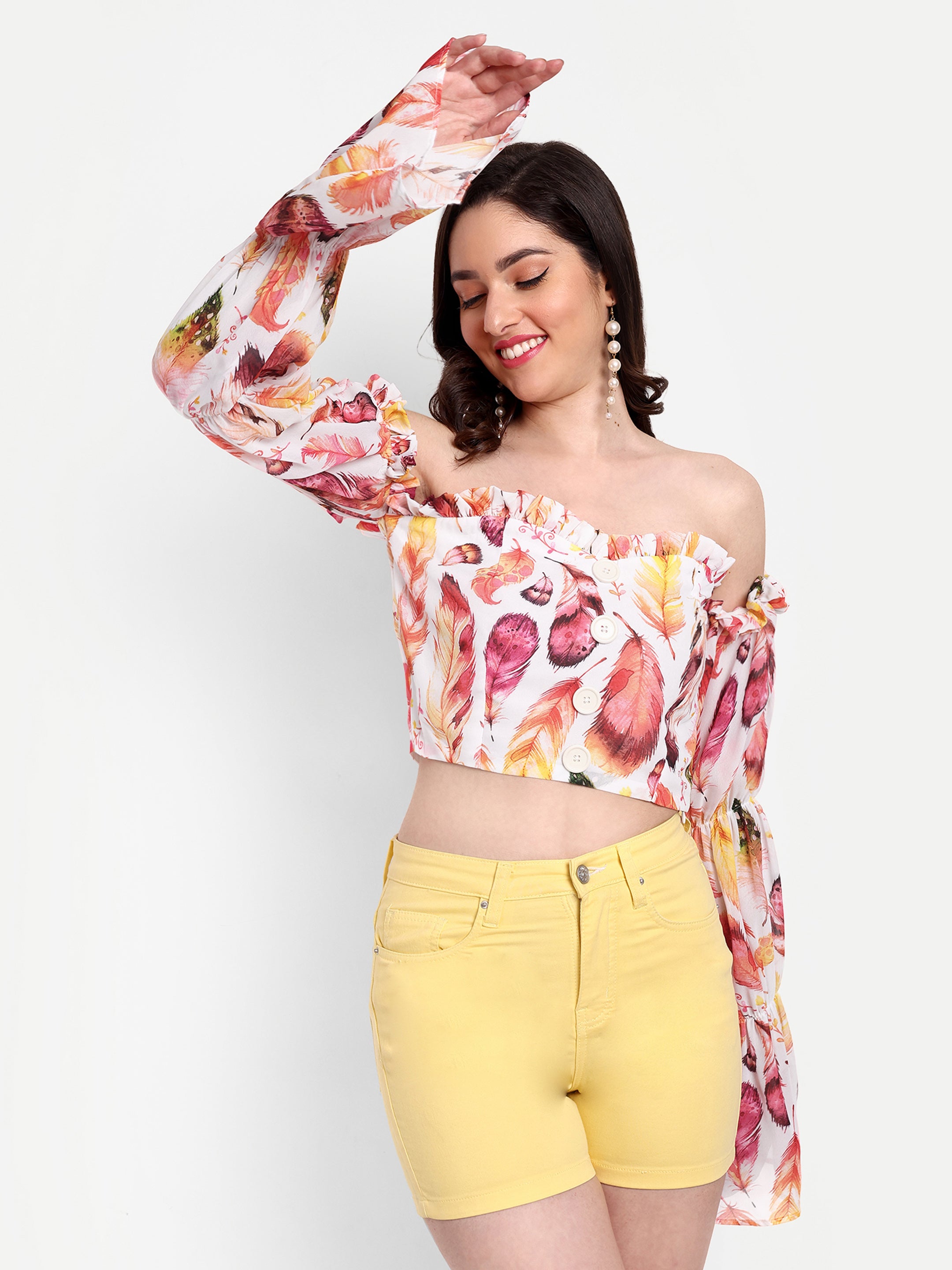 Graceful Puffed sleeve Off-Shoulder Crop Top