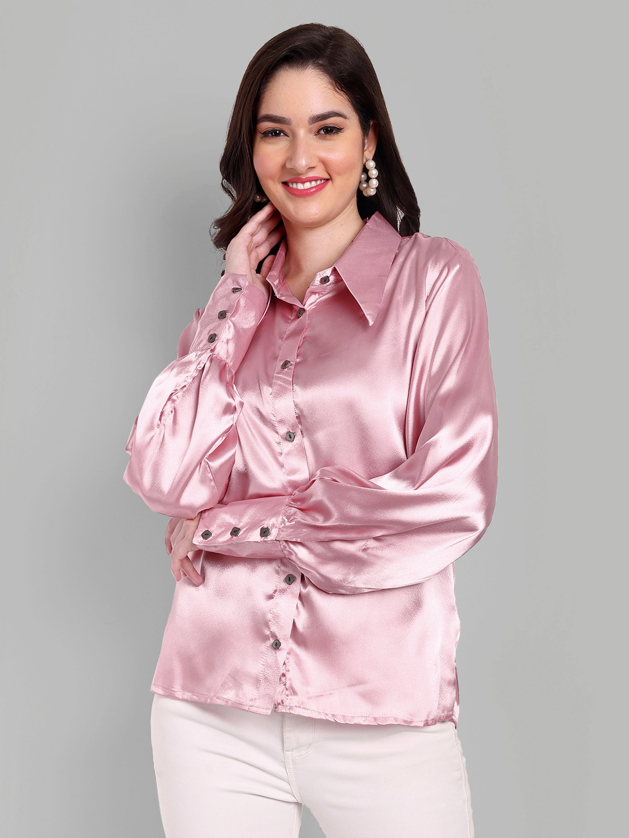 Onion Pink Full Sleeve Shirt with Long Collar and Cuff