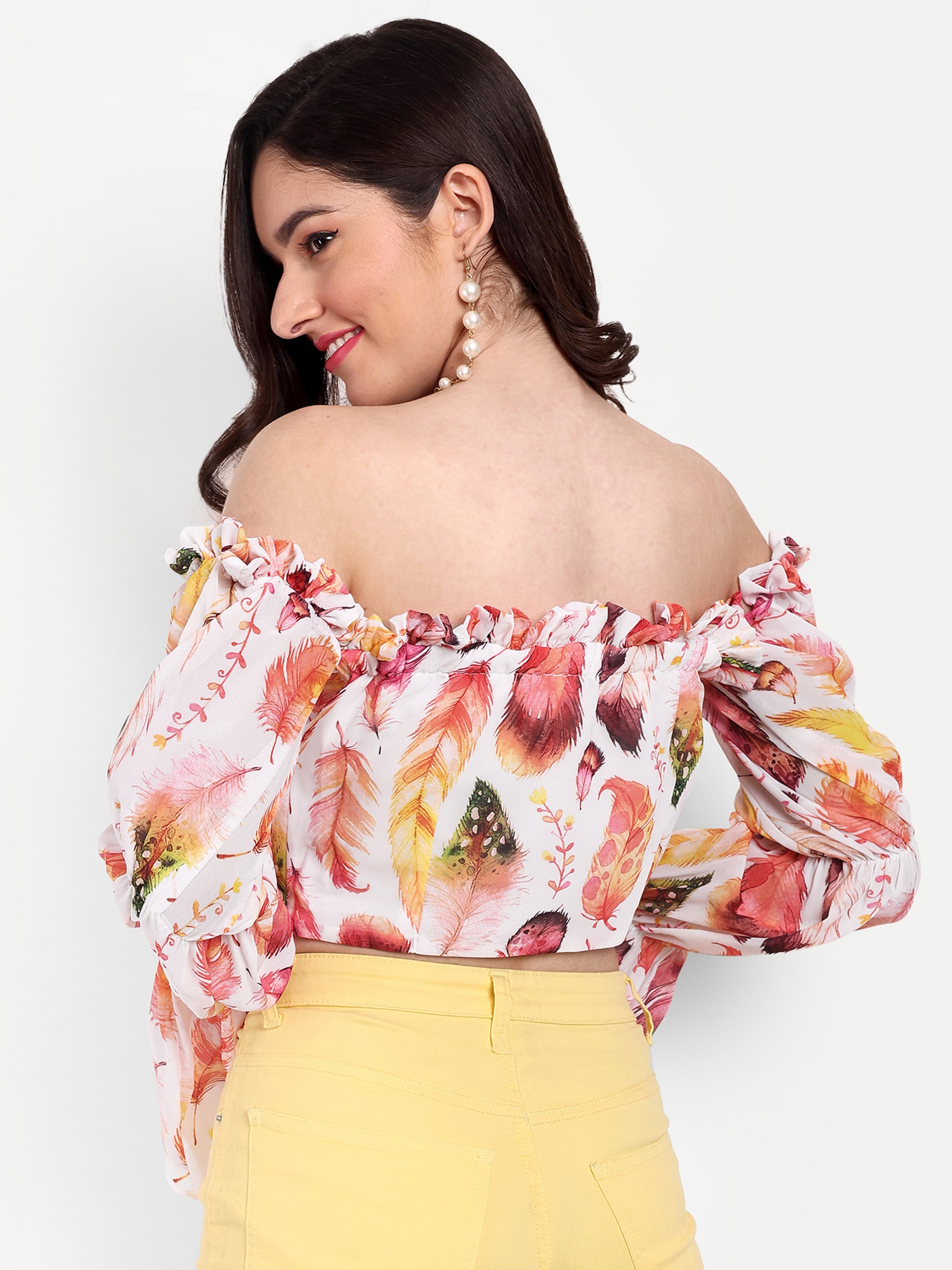 Graceful Puffed sleeve Off-Shoulder Crop Top