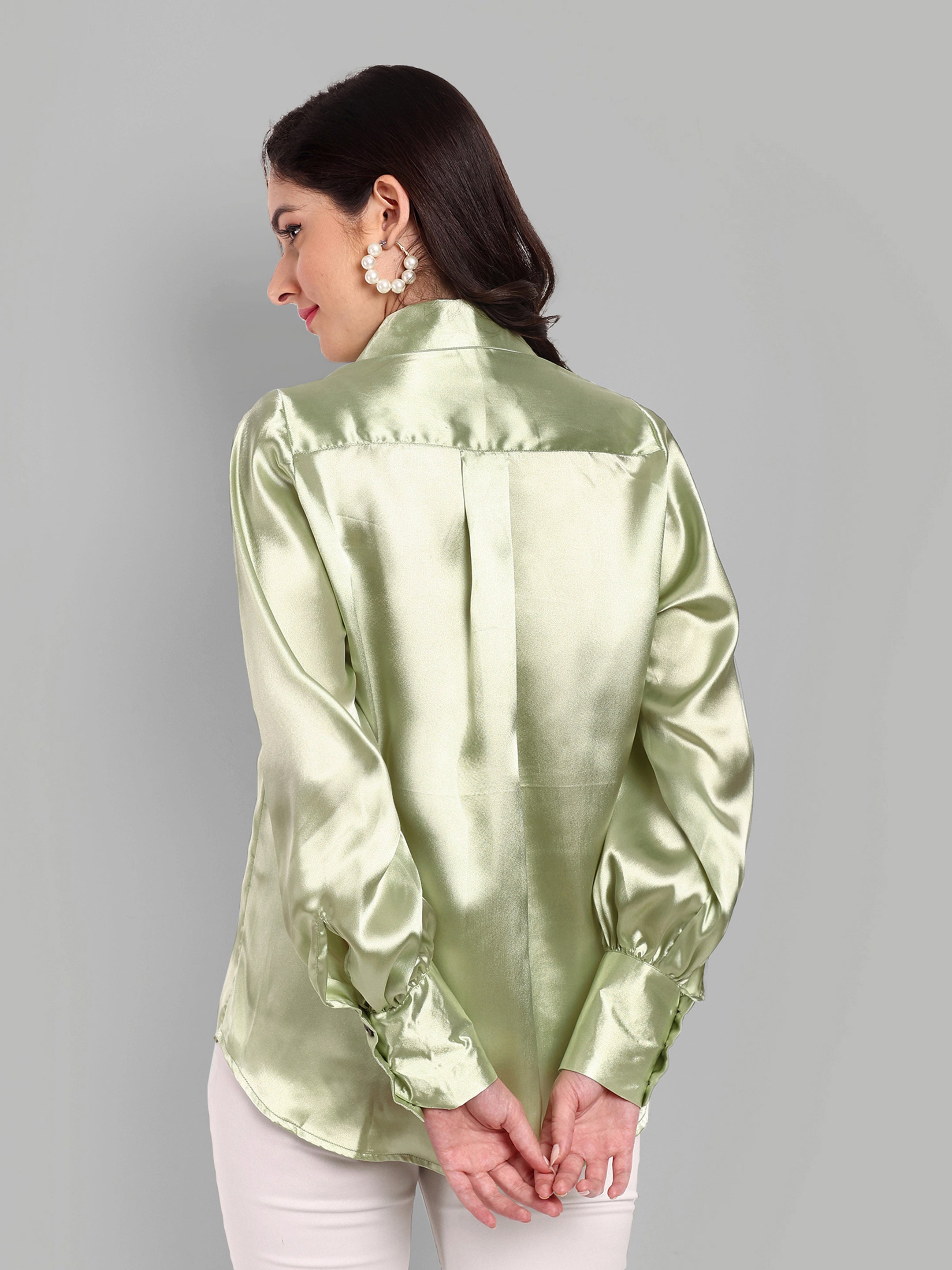 Pista Green Full sleeve  Shirt with Long Collar and Cuff