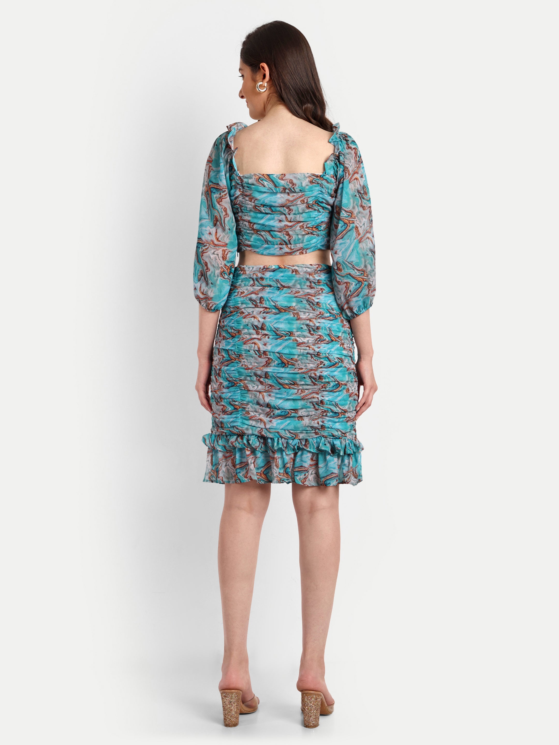 Marble Printed Ruched Top - Skirt Co ord dress