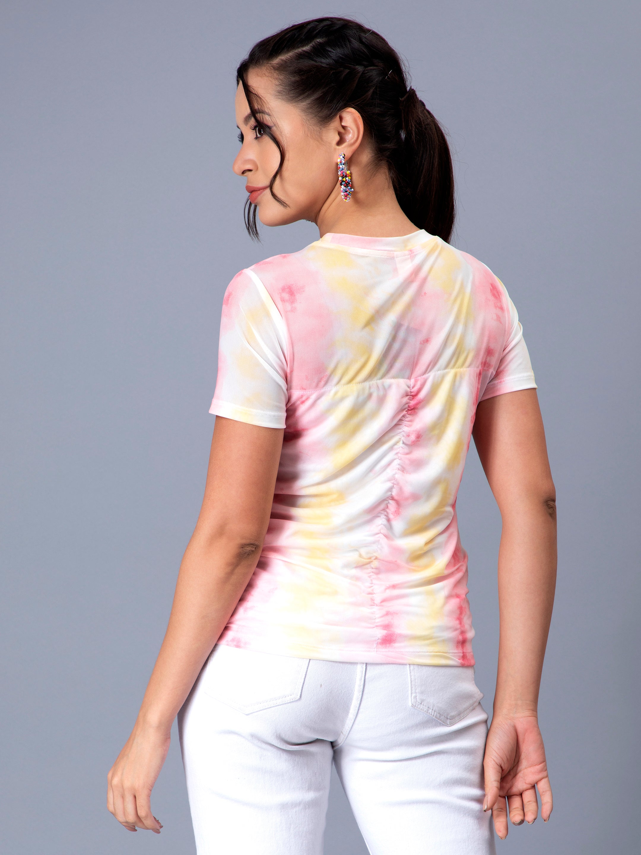 Women Gathered Mesh tie Dye top