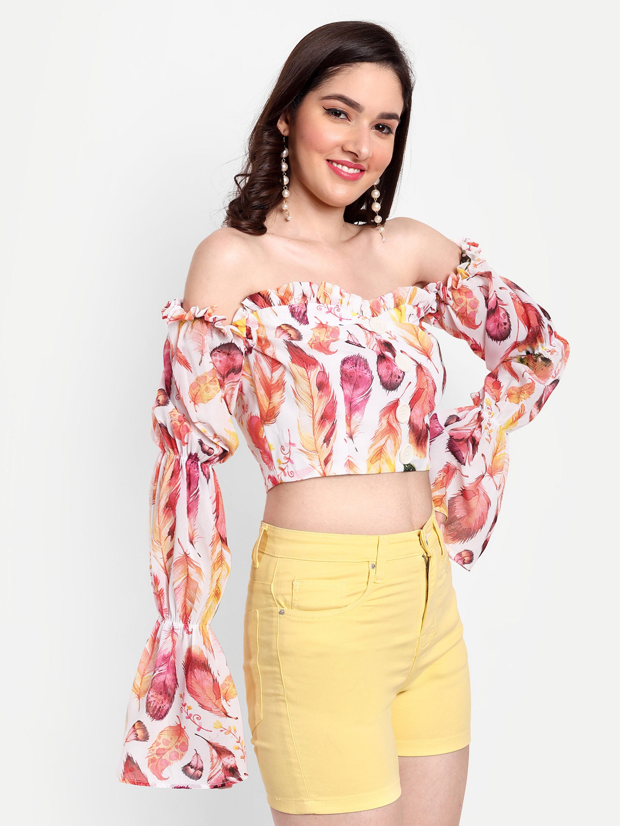 Graceful Puffed sleeve Off-Shoulder Crop Top