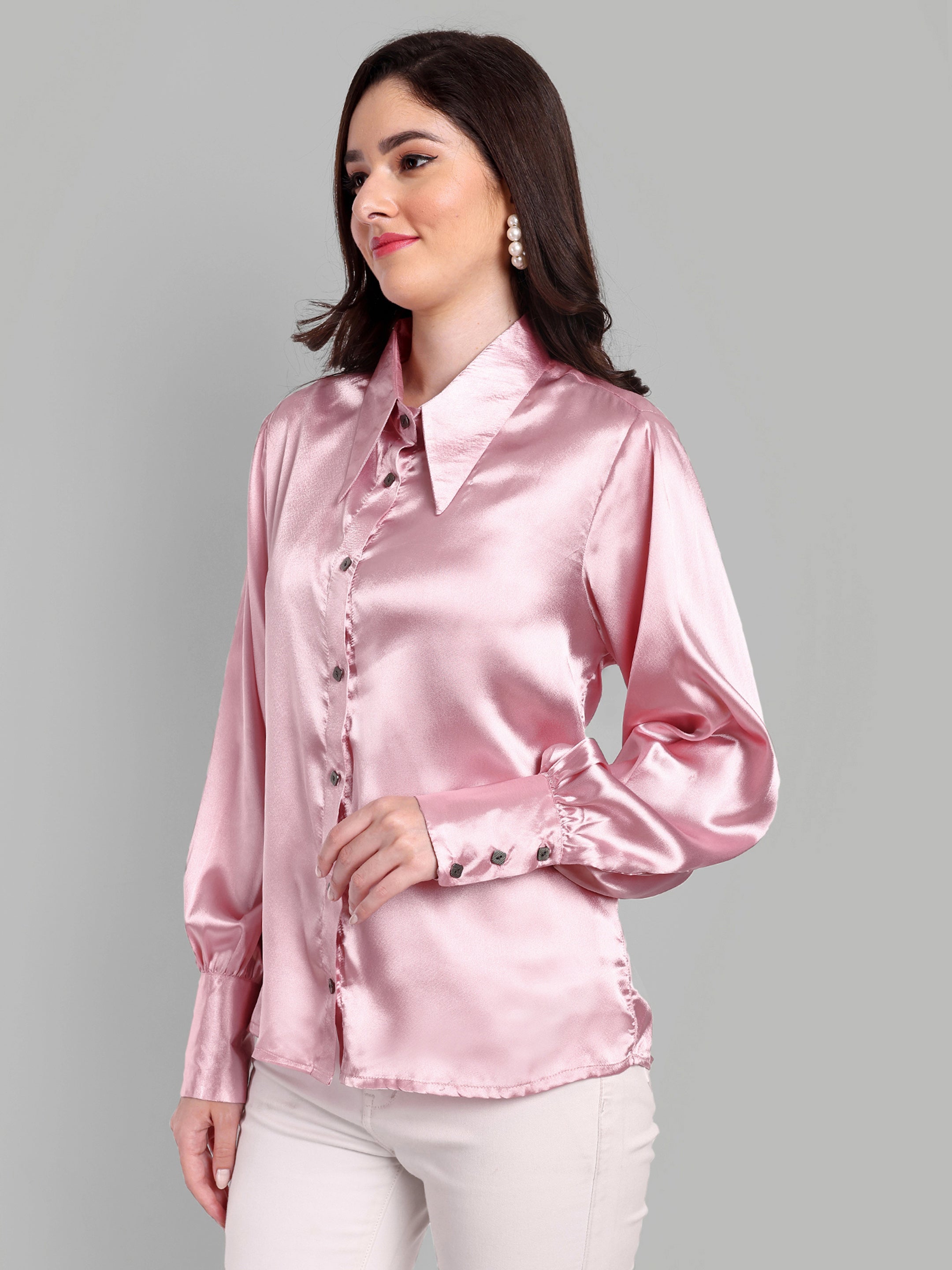 Onion Pink Full Sleeve Shirt with Long Collar and Cuff