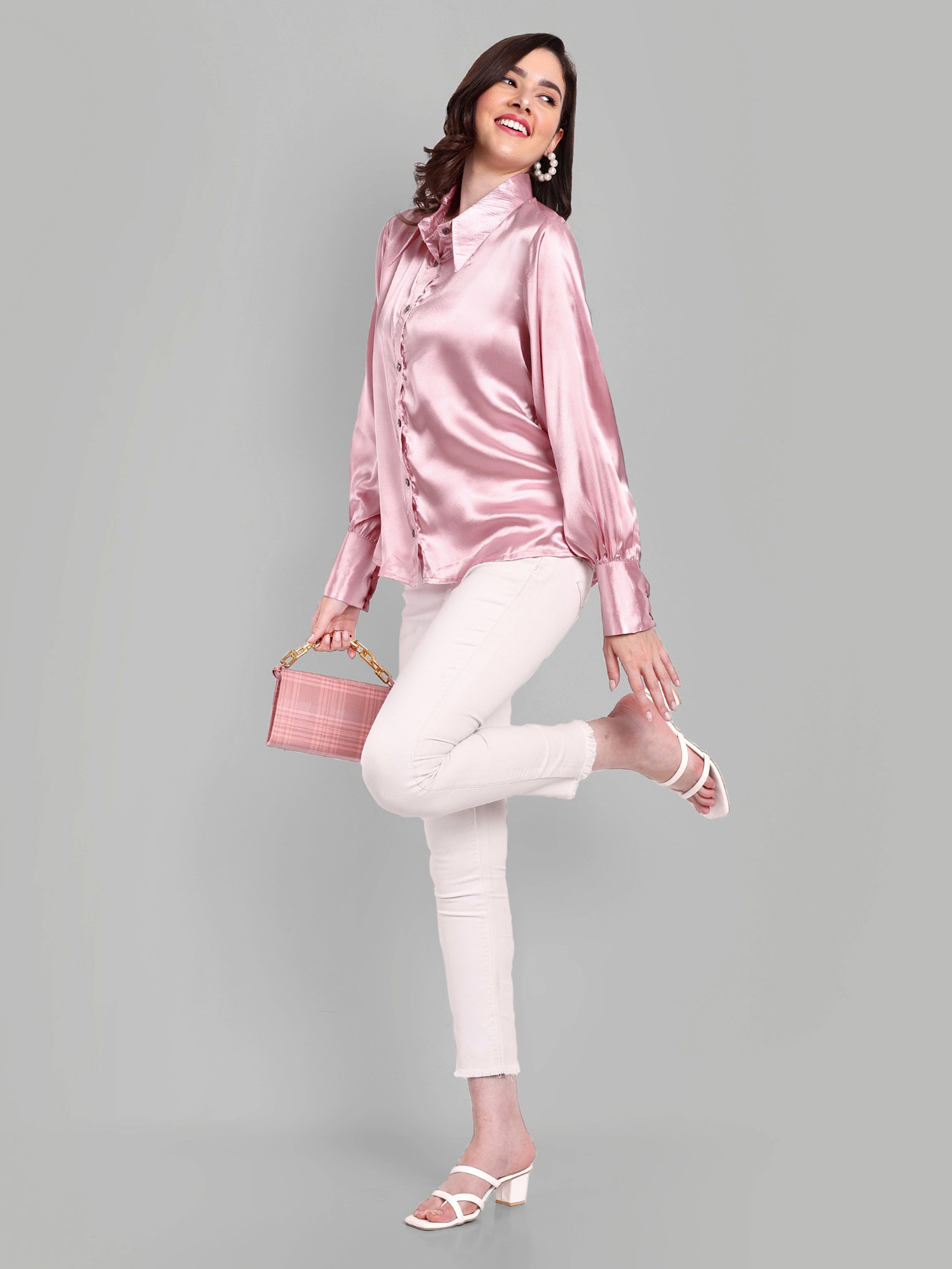 Onion Pink Full Sleeve Shirt with Long Collar and Cuff