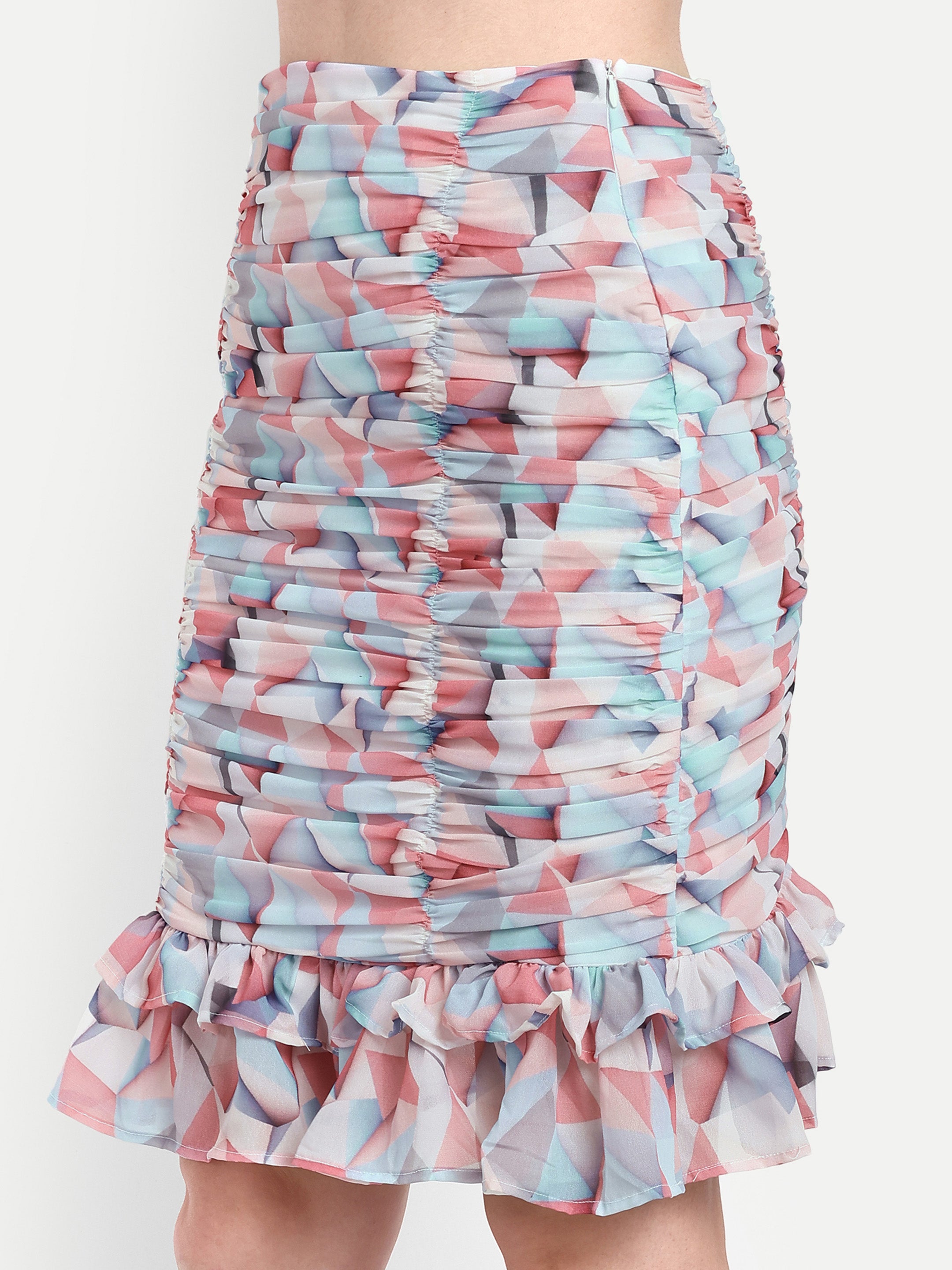 Abstract Printed Ruched Top - Skirt Co ord Set