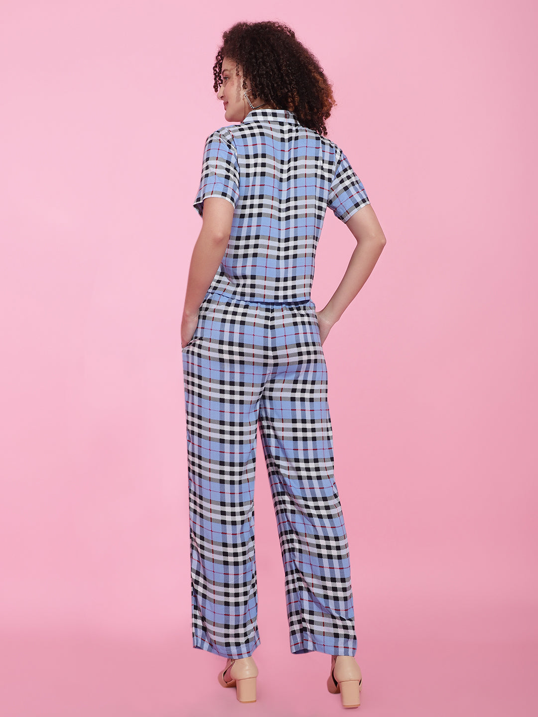 Blue Gingham Crop Shirt Wide leg Pant Co- ord