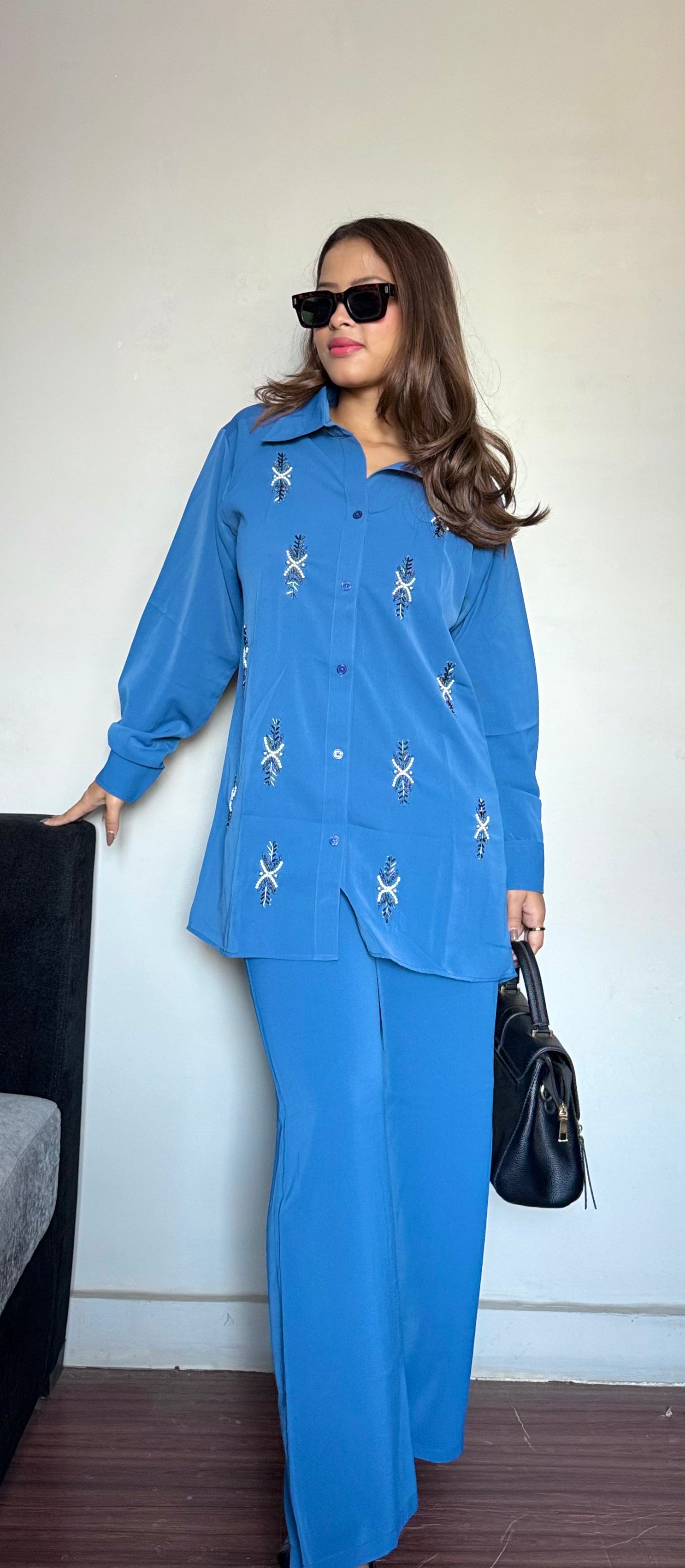 Blue  Embellished Co-ord Set