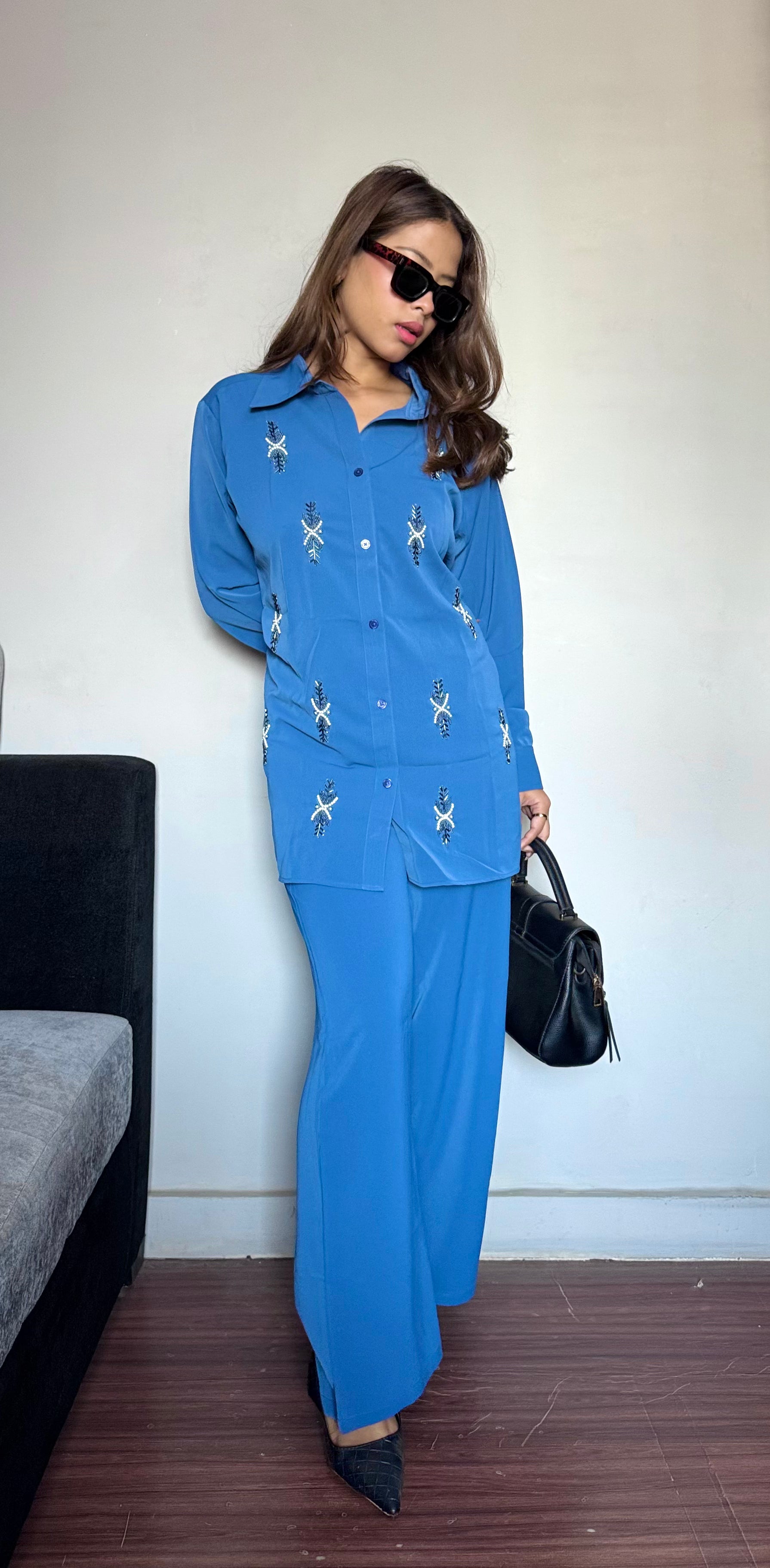 Blue  Embellished Co-ord Set