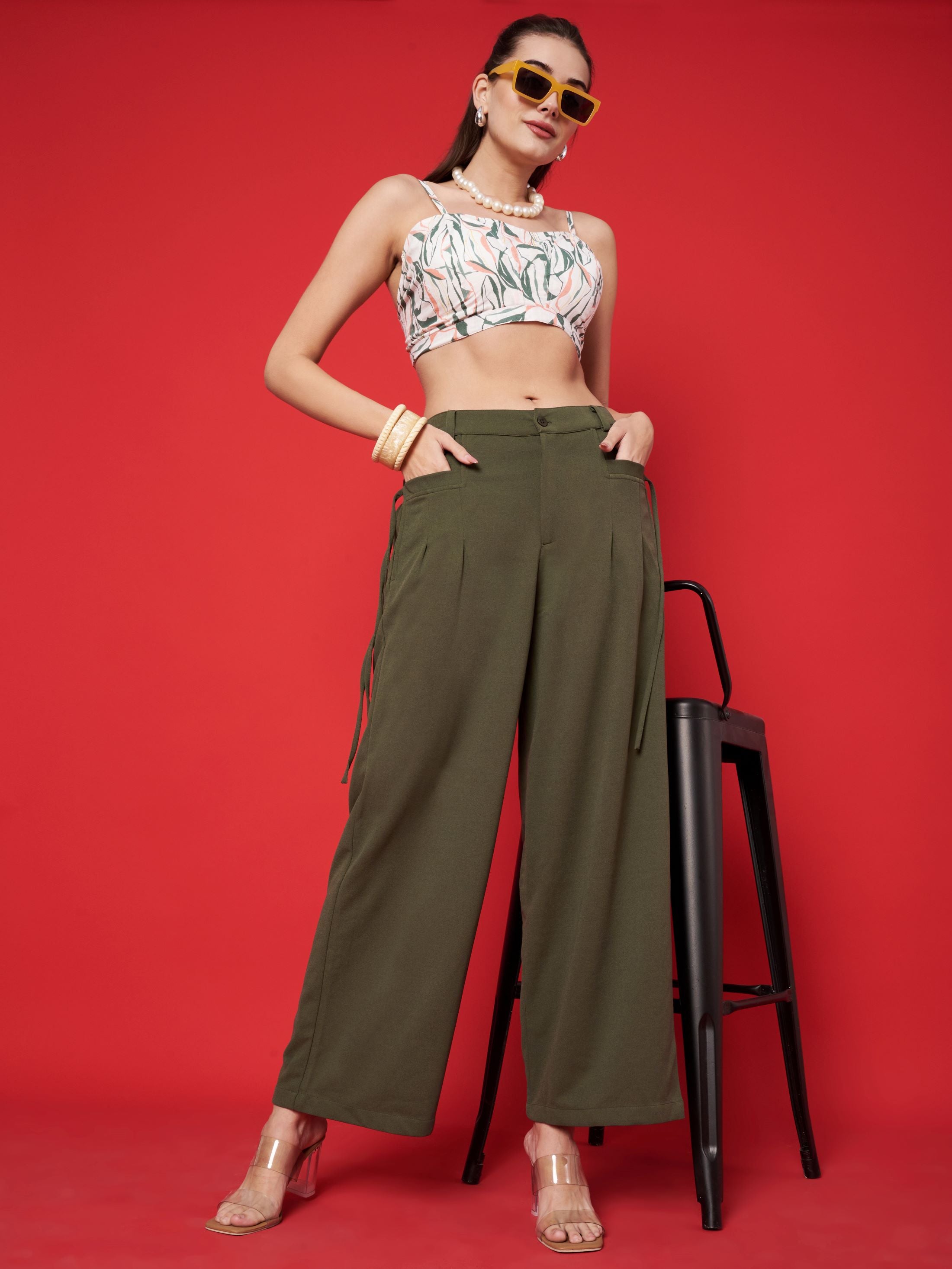 Olive Green Pants with side Pocket Strings