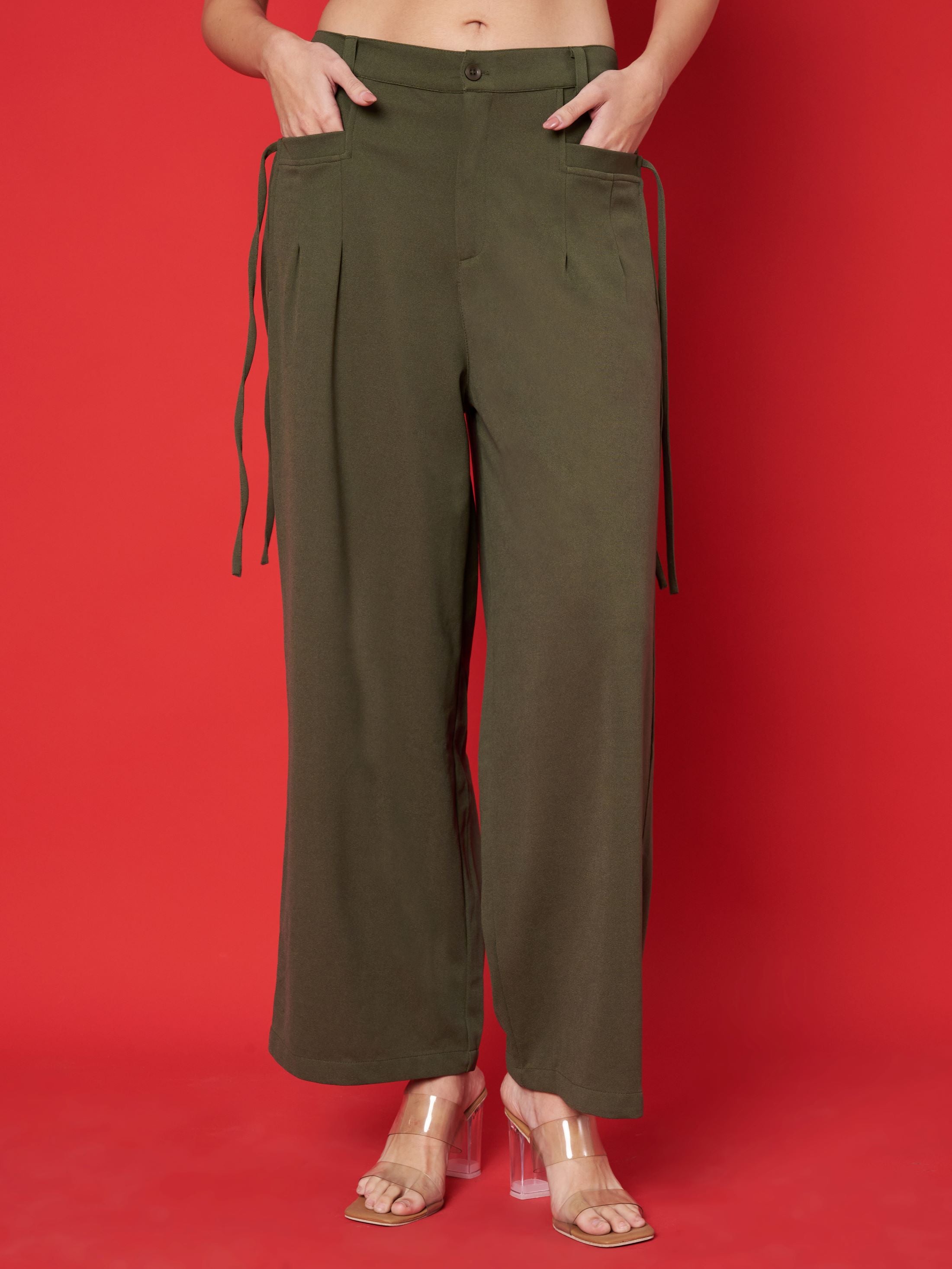 Olive Green Pants with side Pocket Strings