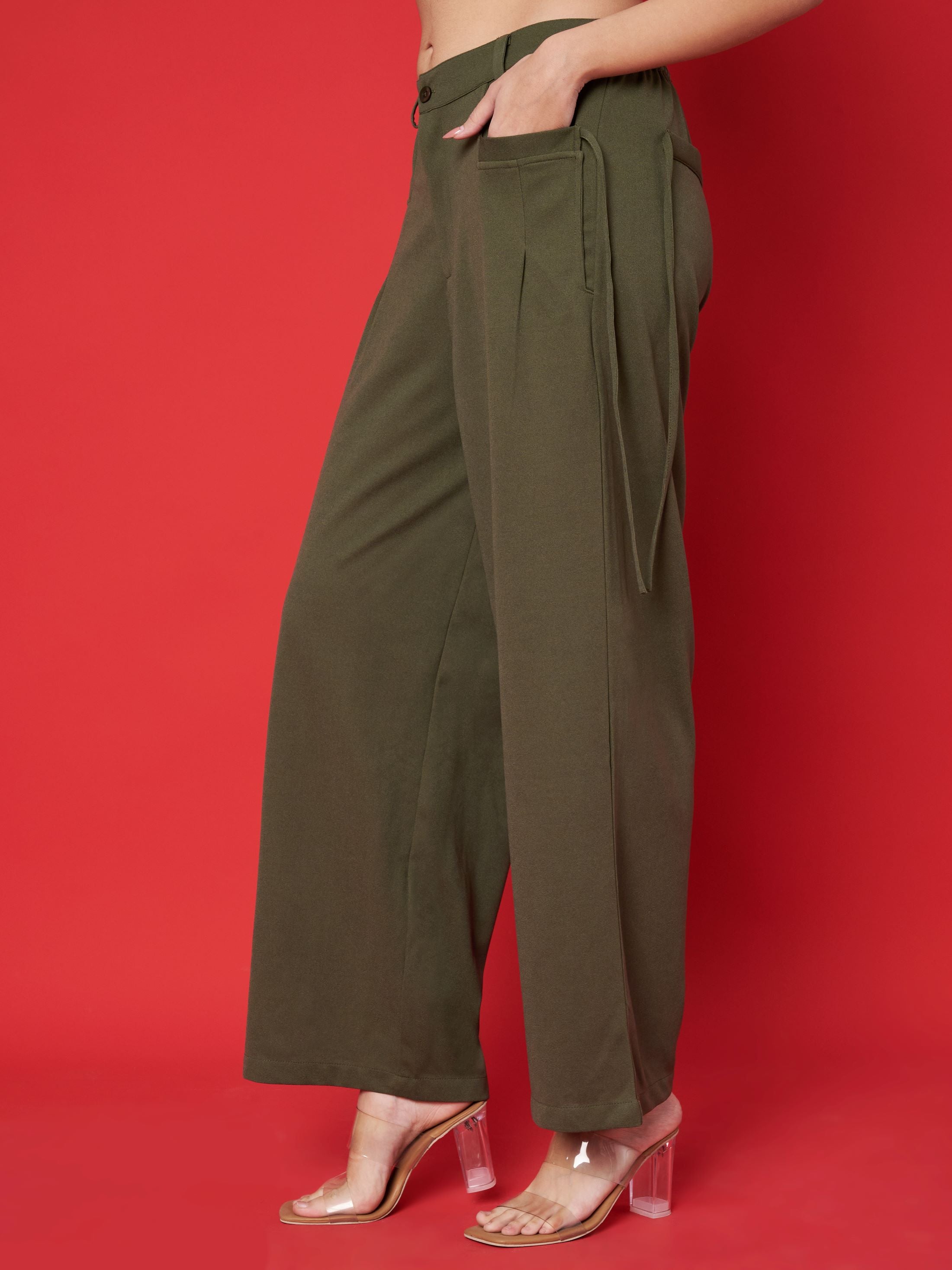 Olive Green Pants with side Pocket Strings